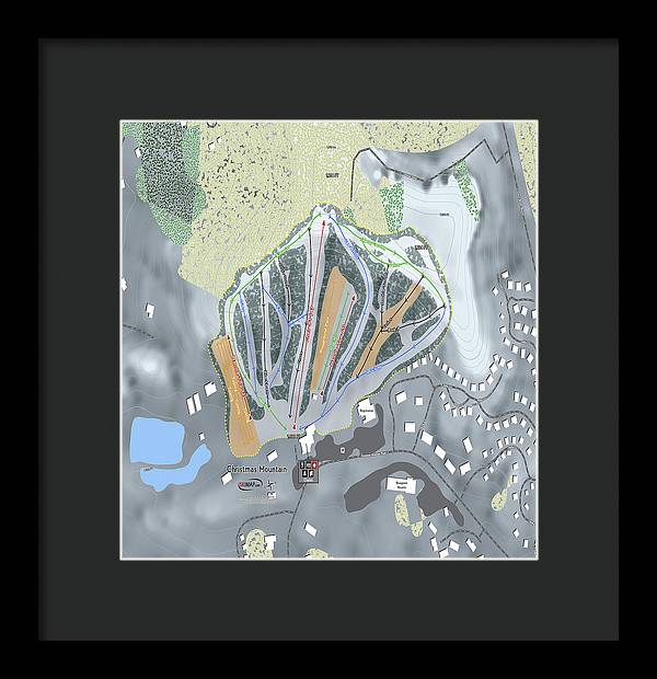 Christmas Mountain Ski Trail Map - Framed Print - Powderaddicts