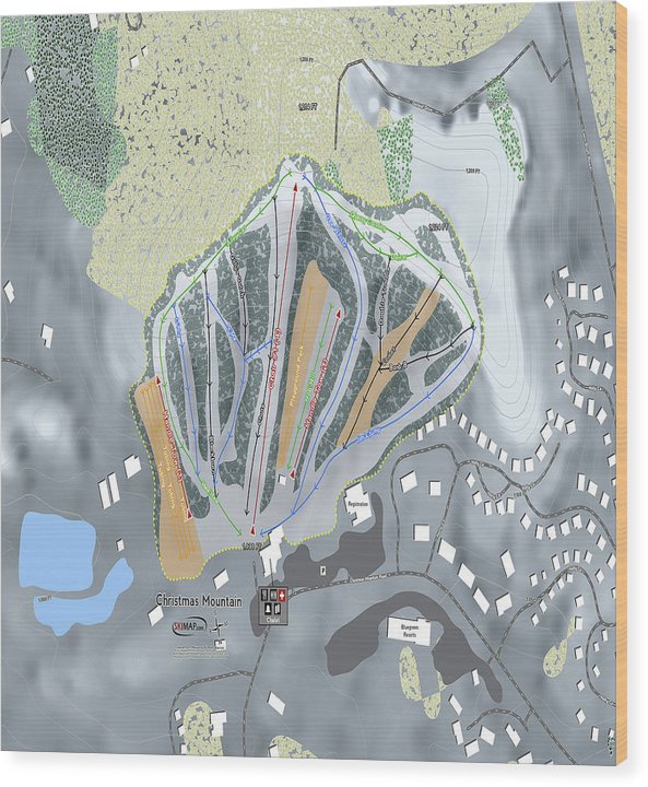 Christmas Mountain Ski Trail Map - Wood Print - Powderaddicts
