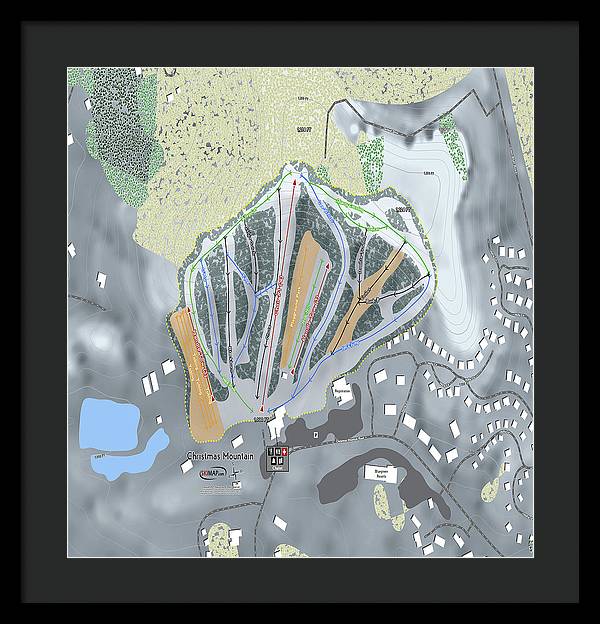 Christmas Mountain Ski Trail Map - Framed Print - Powderaddicts