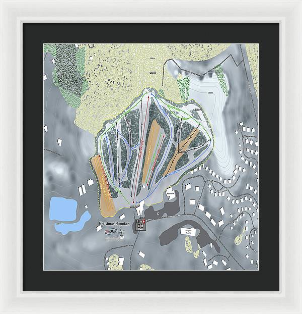 Christmas Mountain Ski Trail Map - Framed Print - Powderaddicts