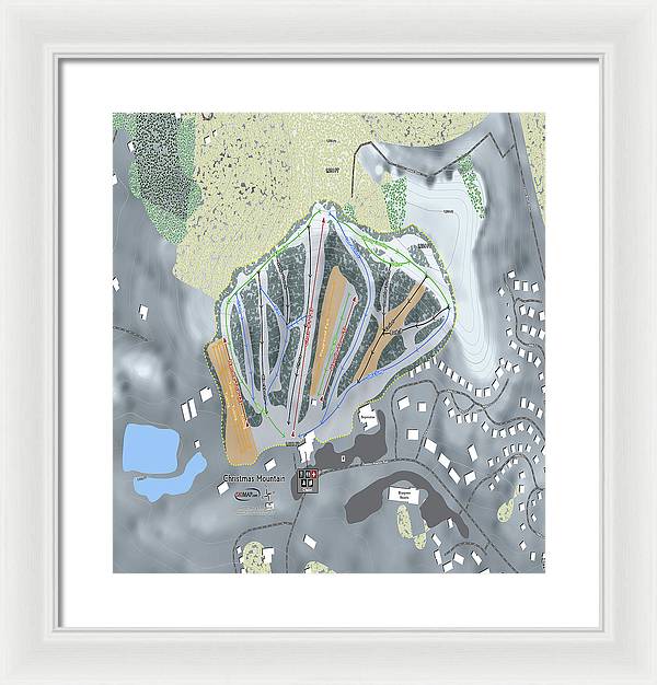 Christmas Mountain Ski Trail Map - Framed Print - Powderaddicts