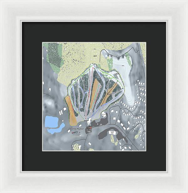 Christmas Mountain Ski Trail Map - Framed Print - Powderaddicts