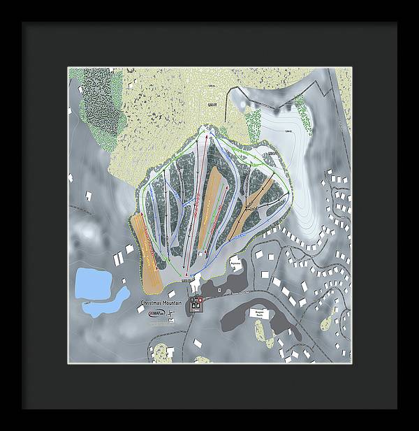 Christmas Mountain Ski Trail Map - Framed Print - Powderaddicts