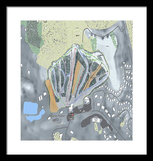 Christmas Mountain Ski Trail Map - Framed Print - Powderaddicts
