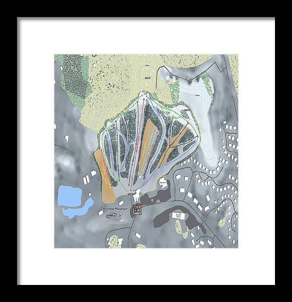 Christmas Mountain Ski Trail Map - Framed Print - Powderaddicts