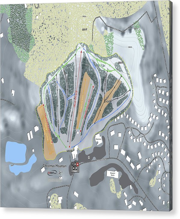 Christmas Mountain Ski Trail Map - Acrylic Print - Powderaddicts