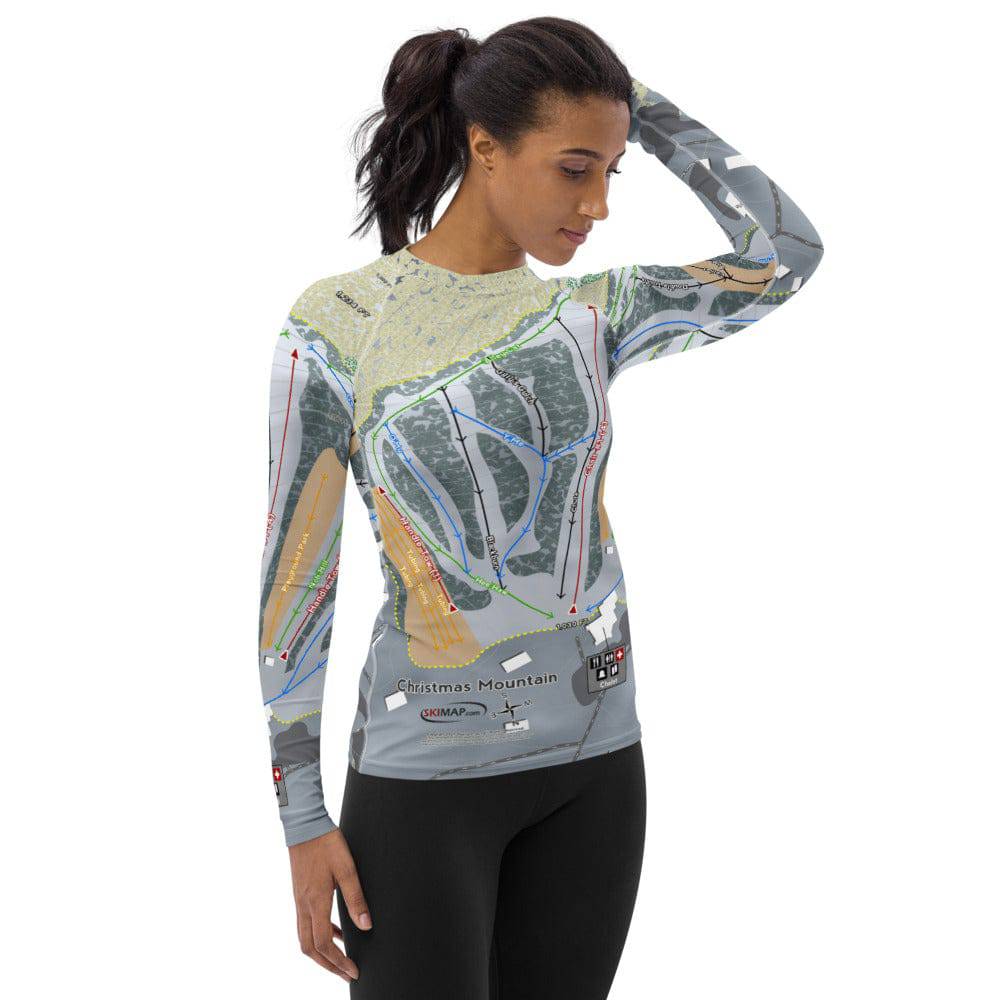 Christmas Mountain, Wisconsin Ski Trail Map Women&#39;s Base Layer Top - Powderaddicts