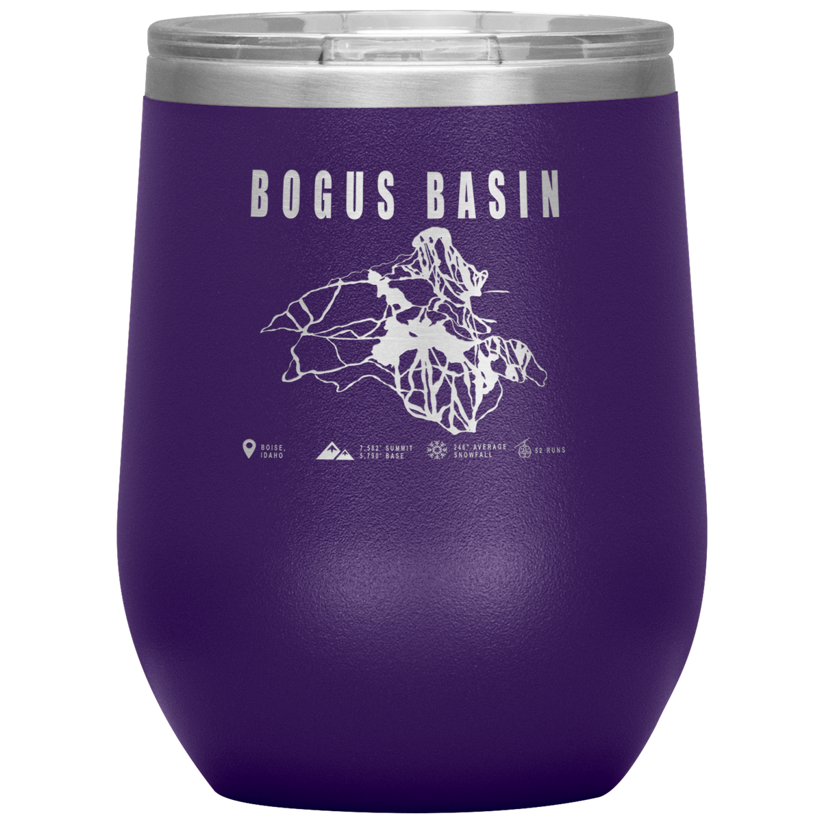 Bogus Basin Idaho Ski Trail Map Wine 12oz Tumbler - Powderaddicts