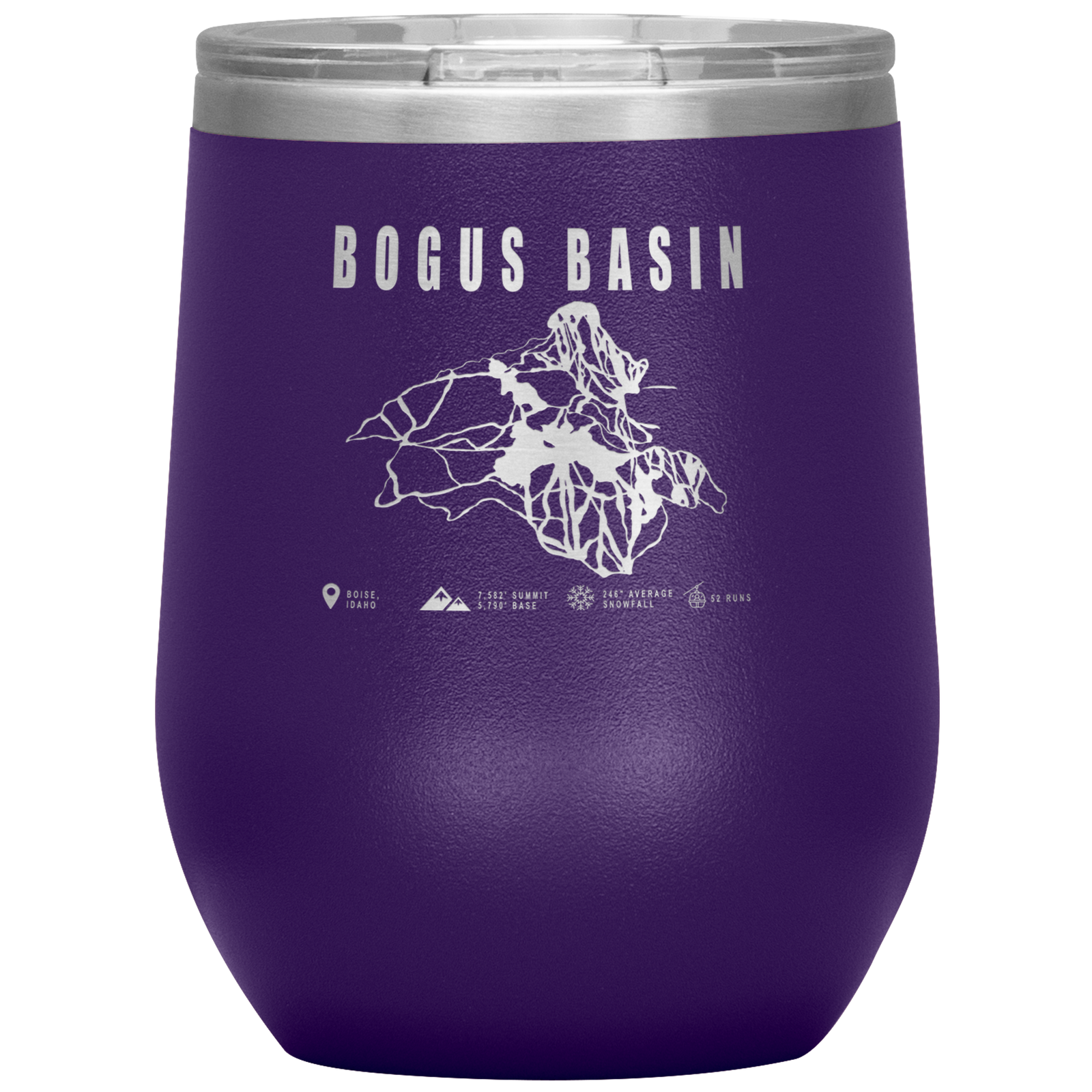 Bogus Basin Idaho Ski Trail Map Wine 12oz Tumbler - Powderaddicts