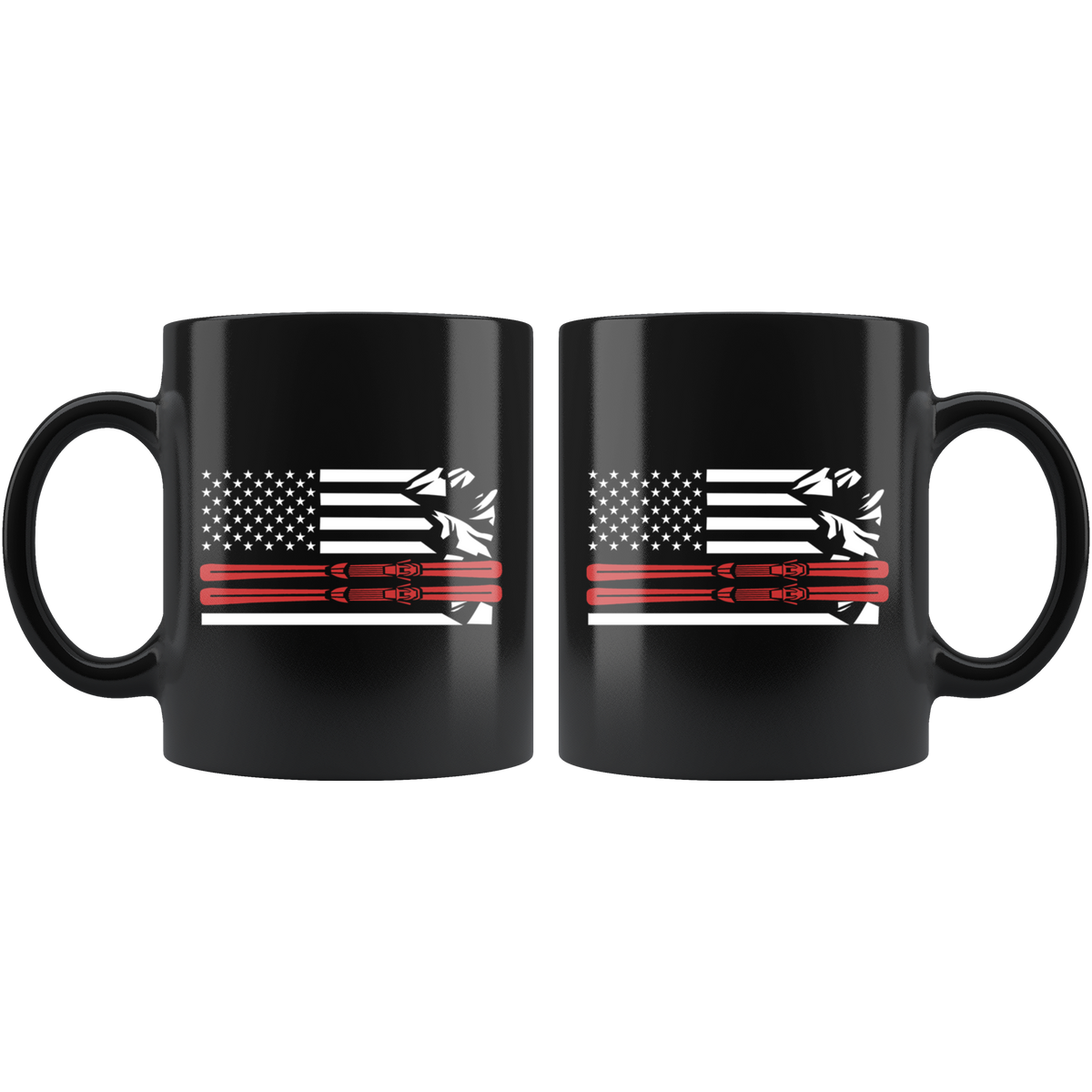 USA Ski Flag Thin Red Line Mugs - Powderaddicts