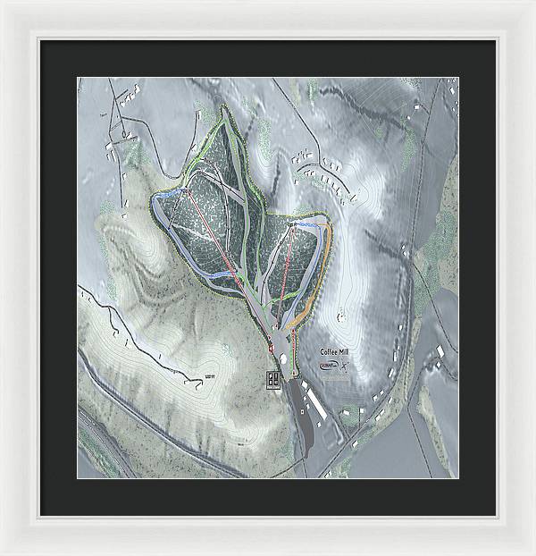 Coffee Mill Ski Trail Map - Framed Print - Powderaddicts