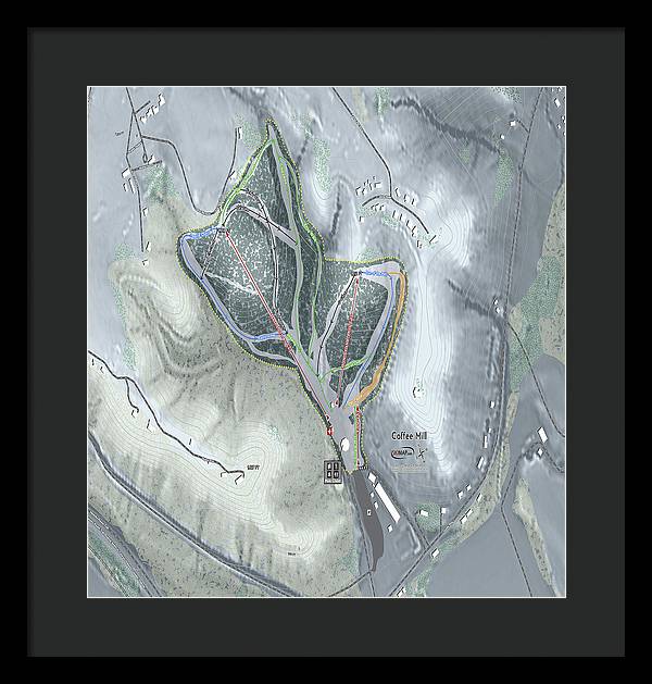 Coffee Mill Ski Trail Map - Framed Print - Powderaddicts