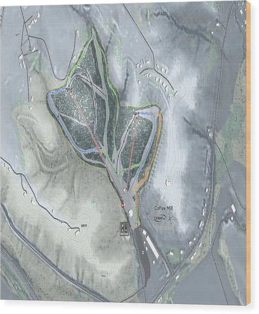 Coffee Mill Ski Trail Map - Wood Print - Powderaddicts