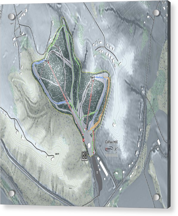 Coffee Mill Ski Trail Map - Acrylic Print - Powderaddicts