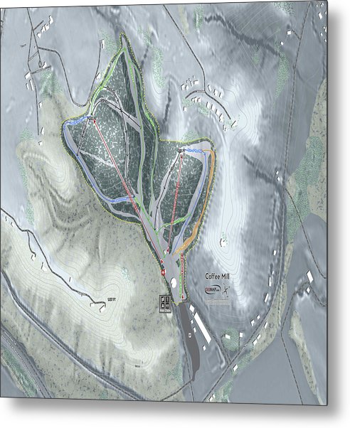 Coffee Mill Ski Trail Map - Metal Print - Powderaddicts
