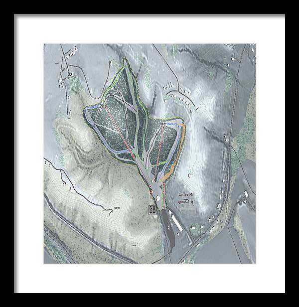 Coffee Mill Ski Trail Map - Framed Print - Powderaddicts