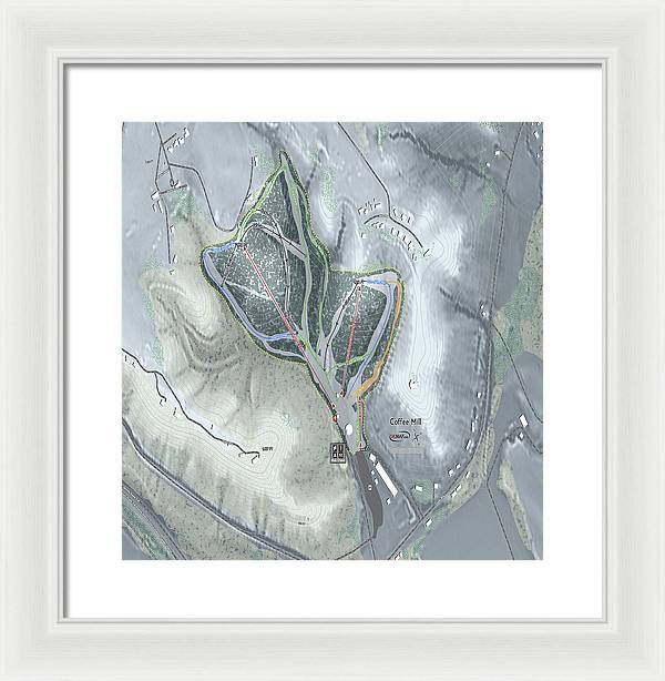 Coffee Mill Ski Trail Map - Framed Print - Powderaddicts