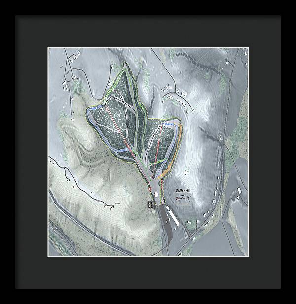 Coffee Mill Ski Trail Map - Framed Print - Powderaddicts