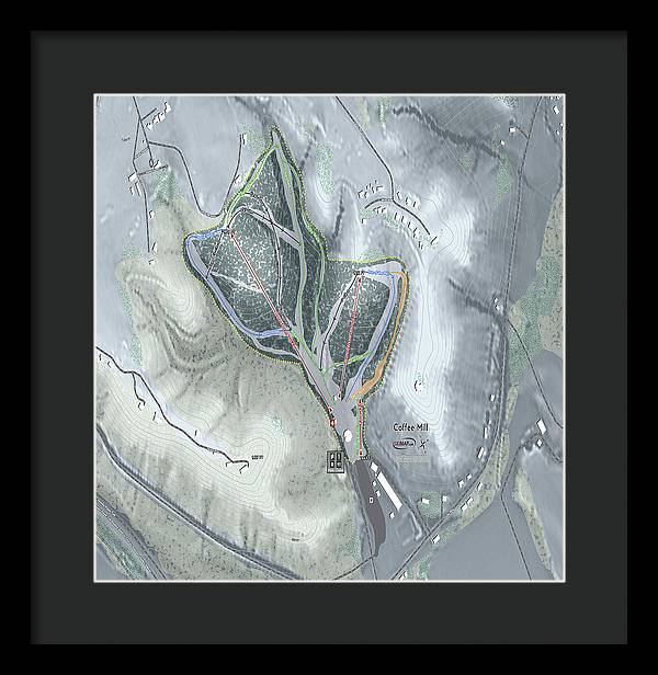 Coffee Mill Ski Trail Map - Framed Print - Powderaddicts