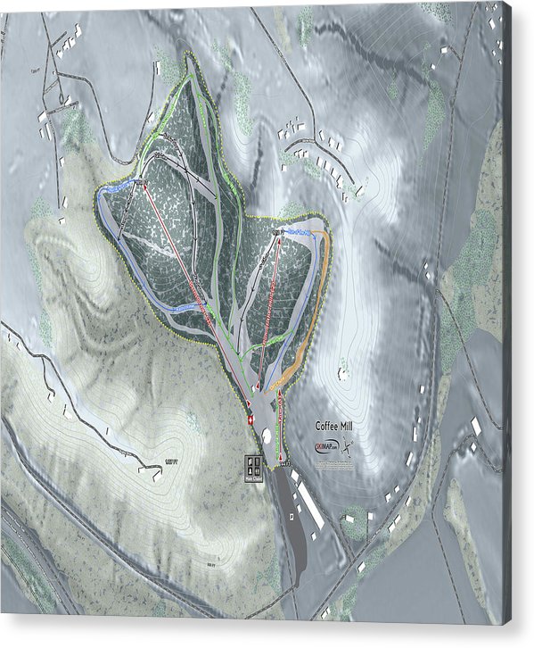 Coffee Mill Ski Trail Map - Acrylic Print - Powderaddicts