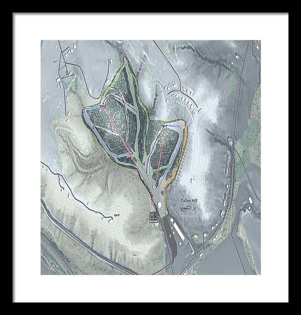 Coffee Mill Ski Trail Map - Framed Print - Powderaddicts