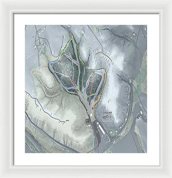 Coffee Mill Ski Trail Map - Framed Print - Powderaddicts