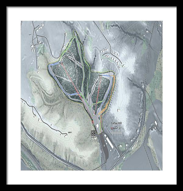 Coffee Mill Ski Trail Map - Framed Print - Powderaddicts