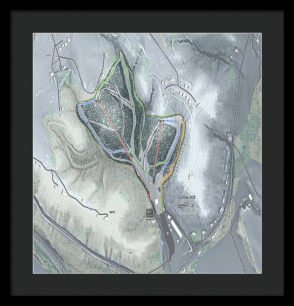 Coffee Mill Ski Trail Map - Framed Print - Powderaddicts