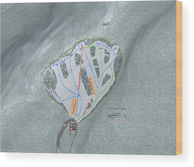 Cooper Spur Ski Trail Map - Wood Print - Powderaddicts
