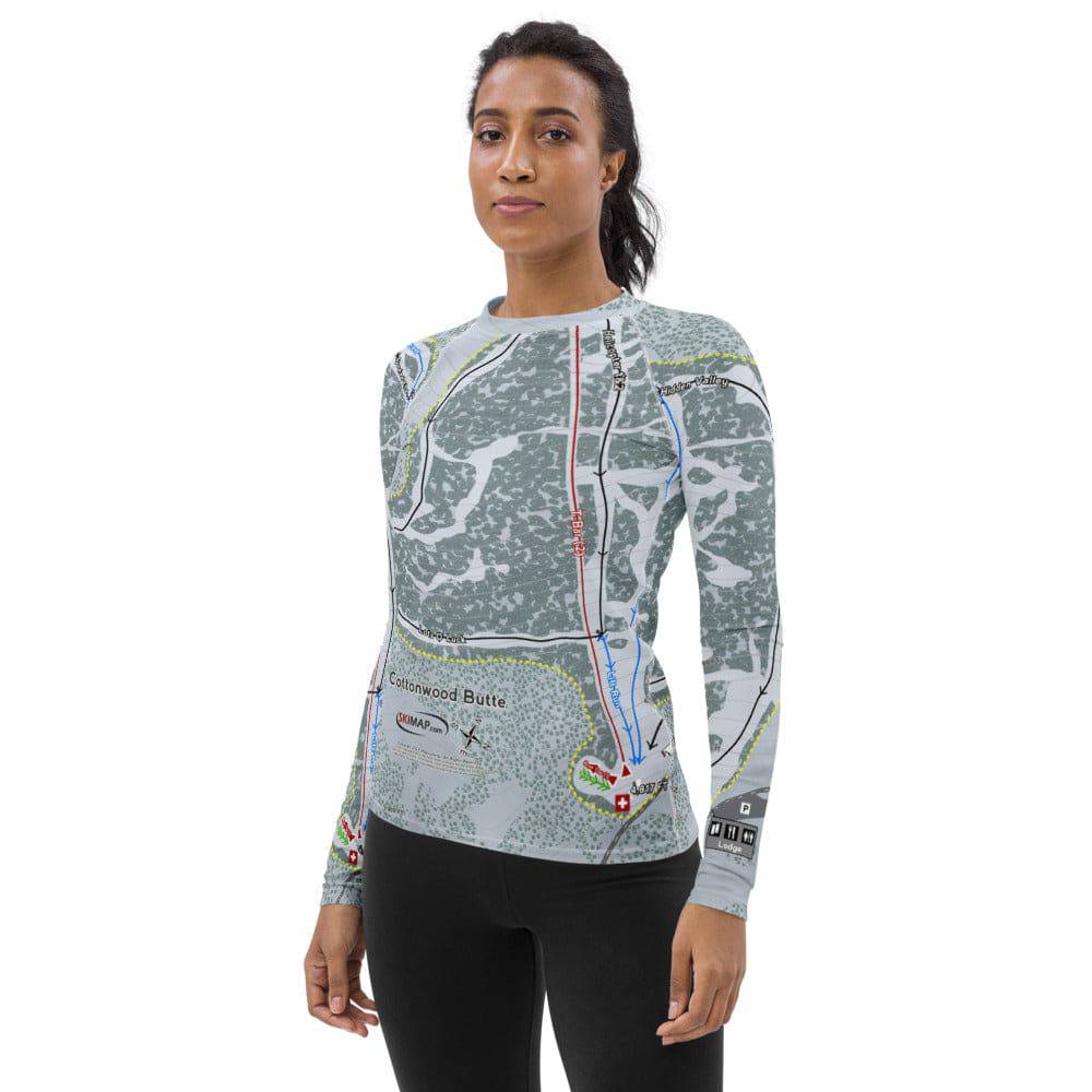 Cottonwood Butte, Idaho Ski Trail Map Women's Base Layer Top - Powderaddicts
