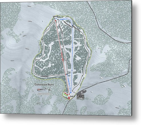 Cottonwood Butte Ski Trail Map - Metal Print - Powderaddicts