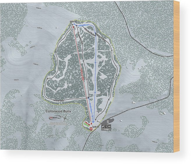 Cottonwood Butte Ski Trail Map - Wood Print - Powderaddicts