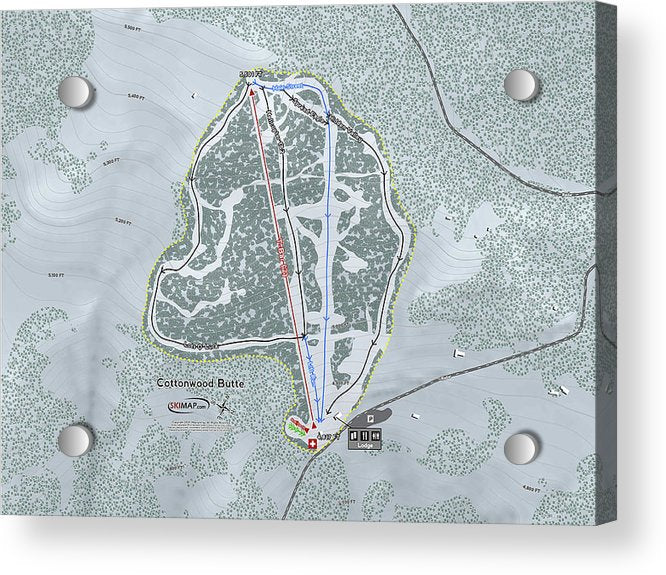 Cottonwood Butte Ski Trail Map - Acrylic Print - Powderaddicts