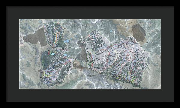 Cottonwoods Ski Trail Map  - Framed Print - Powderaddicts
