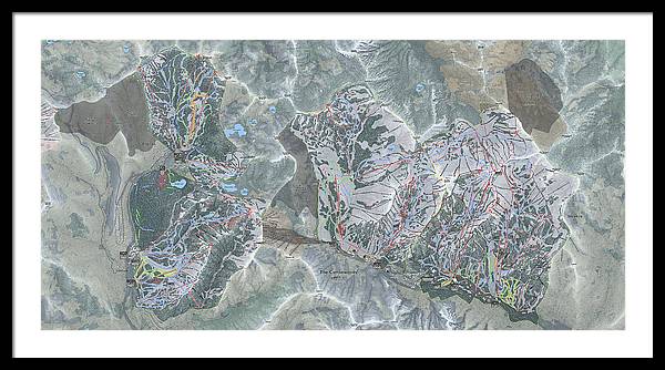 Cottonwoods Ski Trail Map  - Framed Print - Powderaddicts