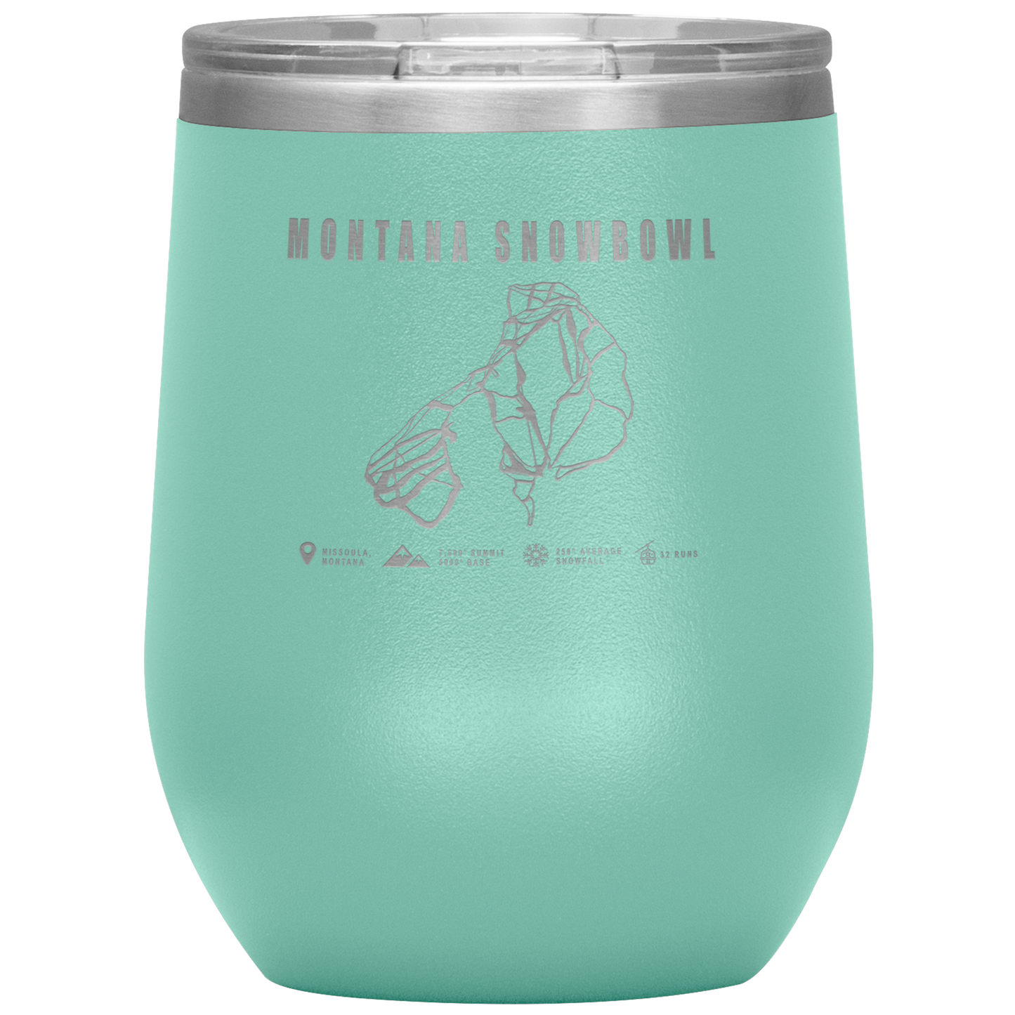 Montana Snowbowl, Montana Ski Trail Map Wine 12oz Tumbler - Powderaddicts