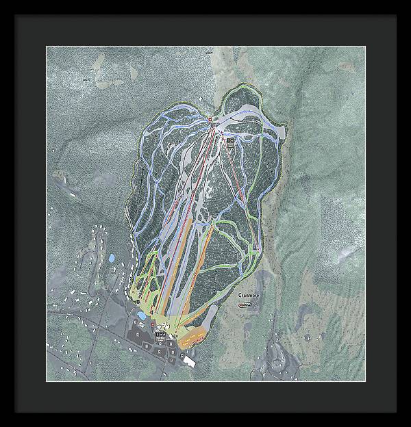 Cranmore Mountain Ski Trail Map - Framed Print - Powderaddicts