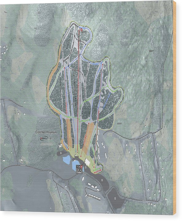Crotched Mountain Ski Trail Map  - Wood Print - Powderaddicts
