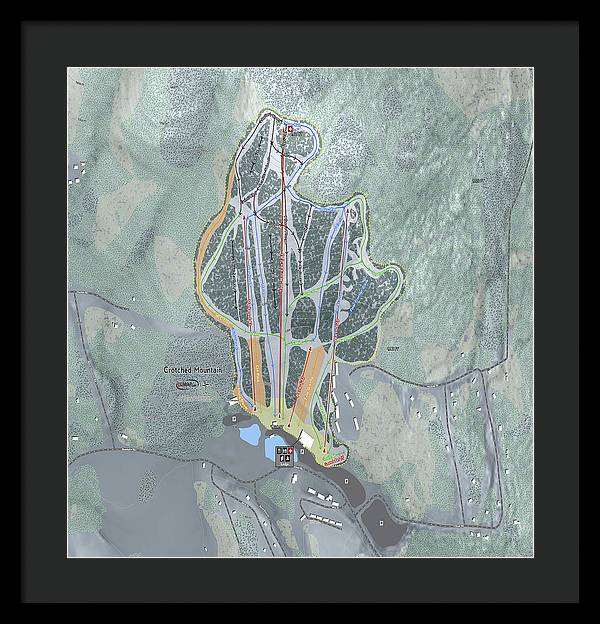 Crotched Mountain Ski Trail Map  - Framed Print - Powderaddicts