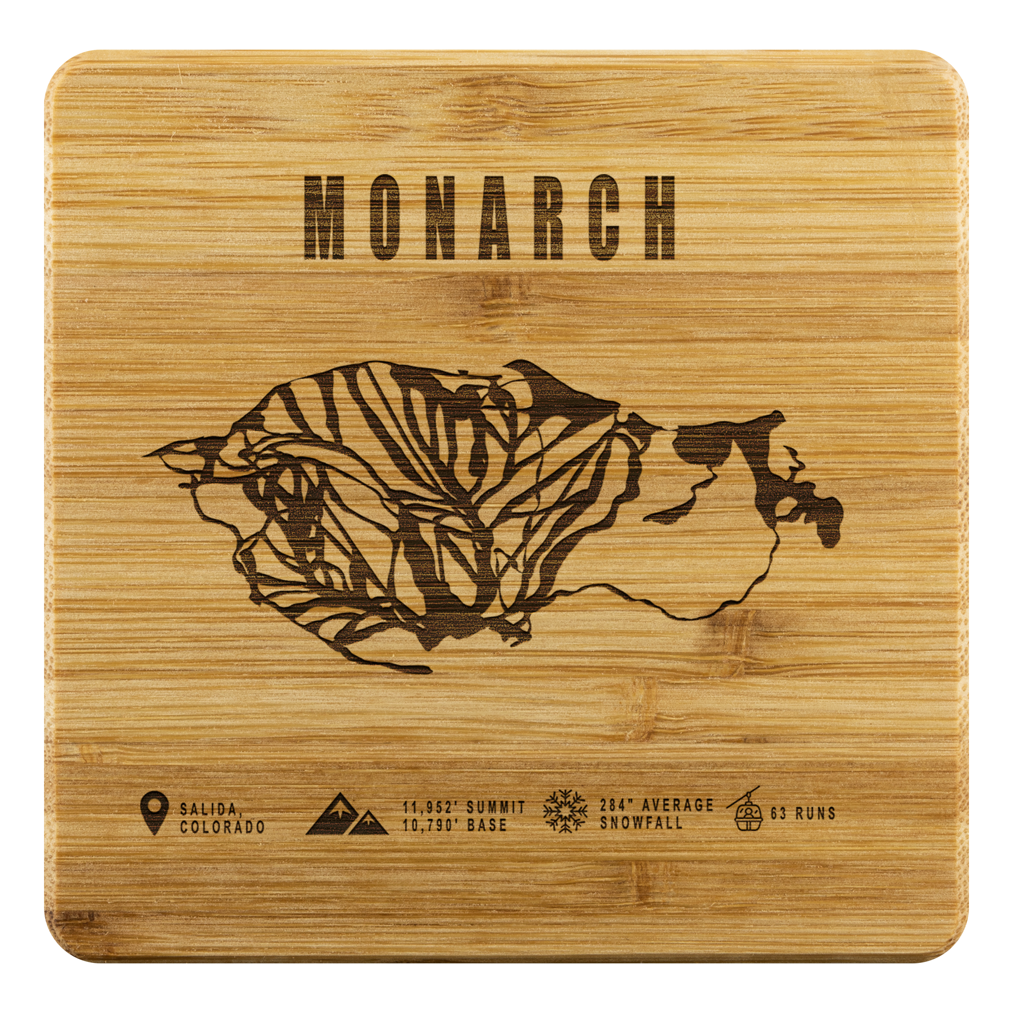 Monarch Colorado Ski Trail Map Bamboo Coaster - Powderaddicts