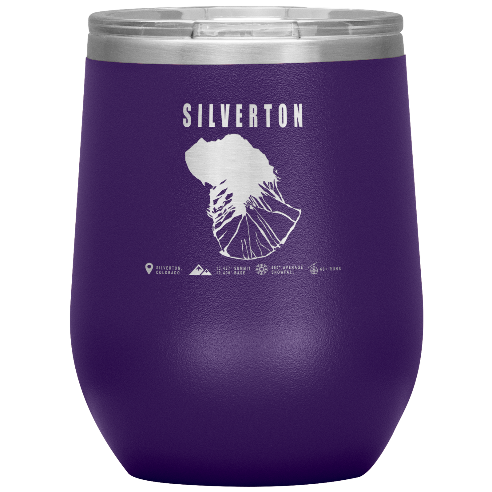 Silverton Colorado Ski Trail Map Wine 12oz Tumbler - Powderaddicts
