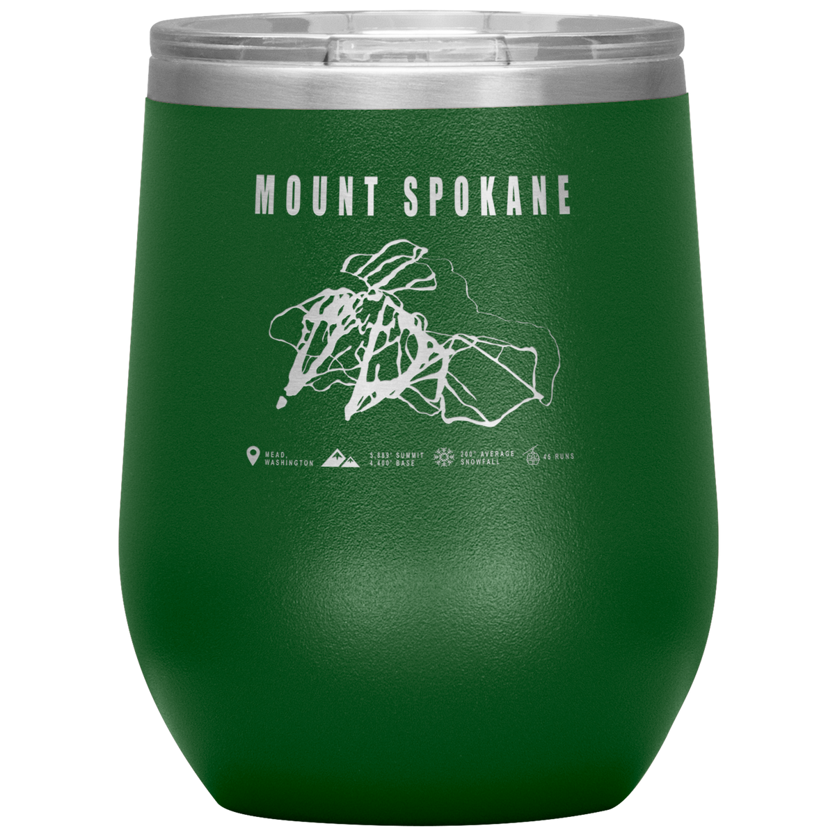 Mount Spokane, Washington Ski Trail Map Wine 12oz Tumbler - Powderaddicts