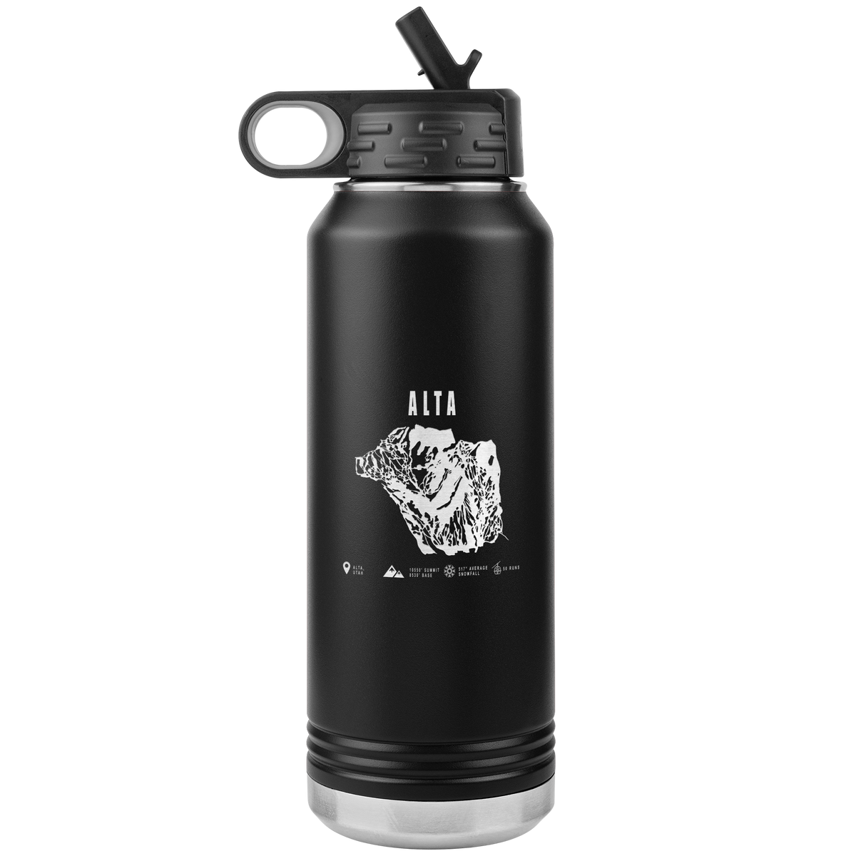 Alta,Utah Ski Trail Map 32oz Water Bottle Tumbler - Powderaddicts