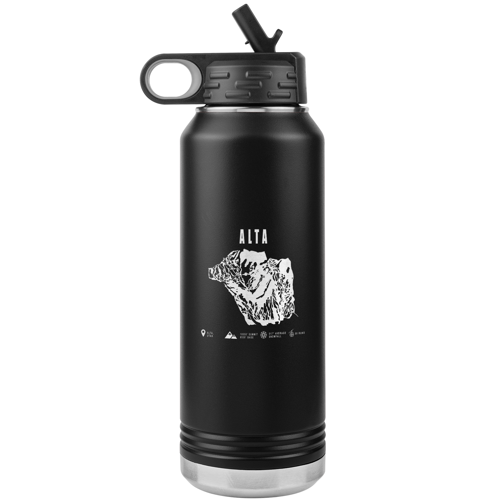 Alta,Utah Ski Trail Map 32oz Water Bottle Tumbler - Powderaddicts