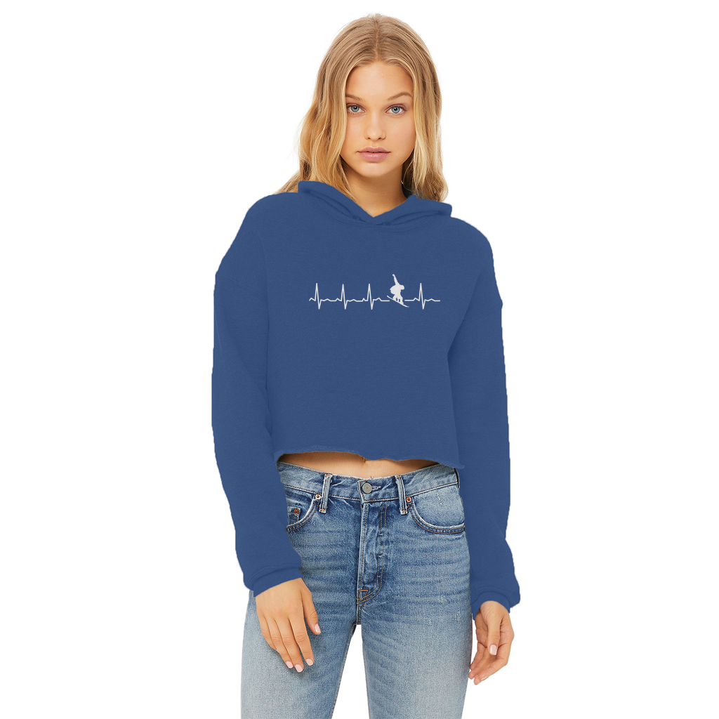 Snowboard Heartbeat Ladies Cropped Raw Edge Hoodie - Powderaddicts