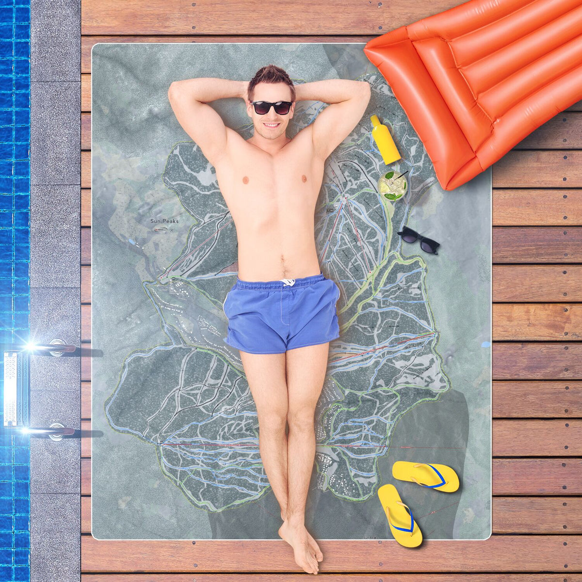 Sun Peaks, British Columbia Ski Resort Map Printed Beach Towel - Powderaddicts