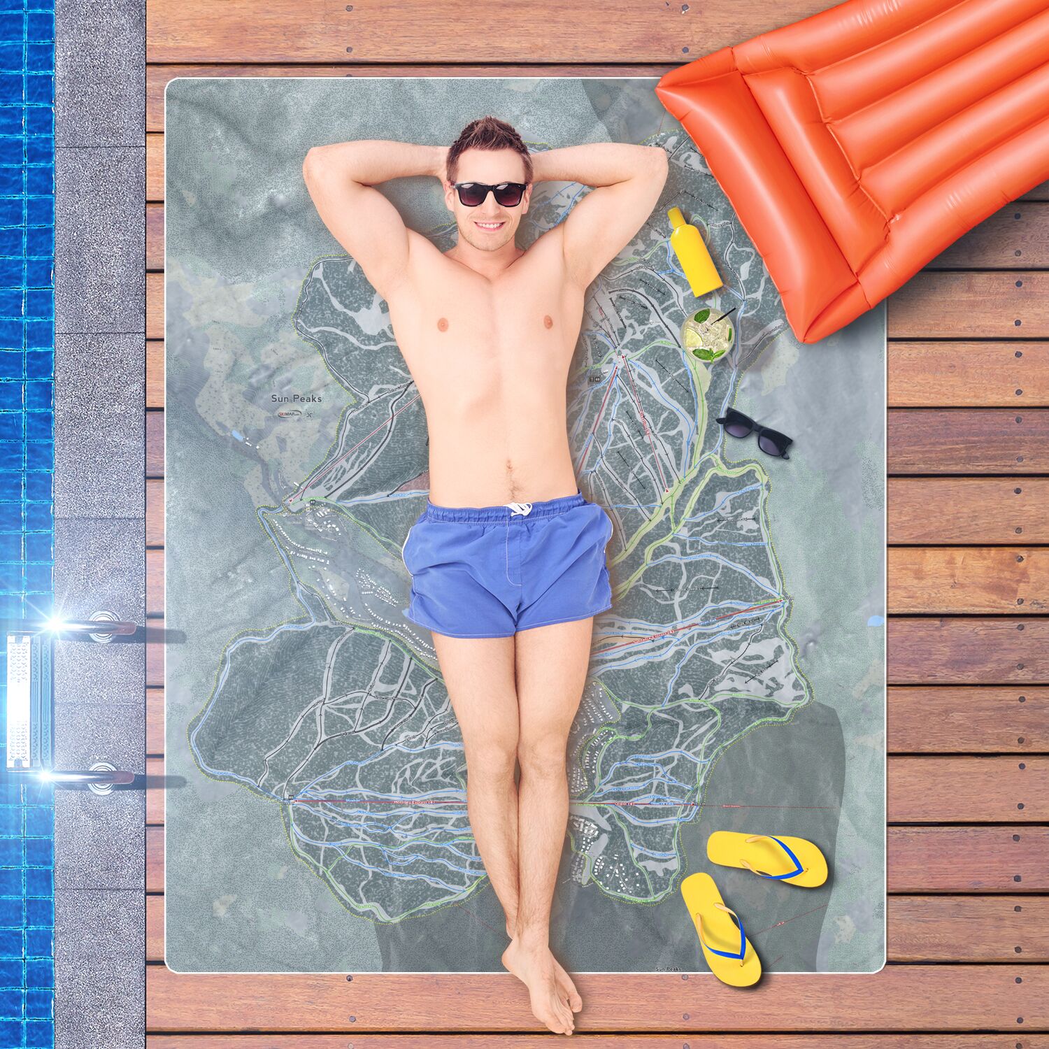 Sun Peaks, British Columbia Ski Resort Map Printed Beach Towel - Powderaddicts