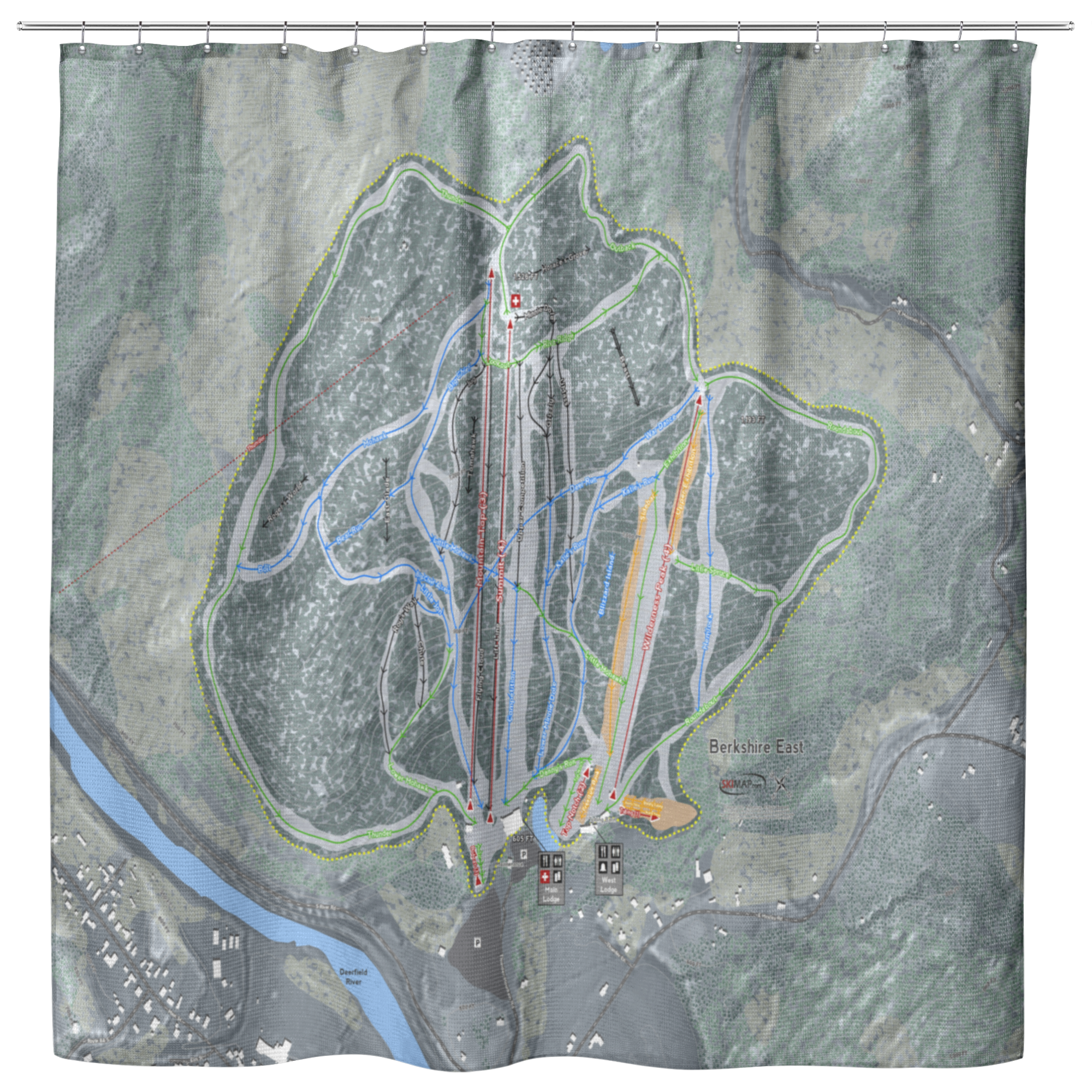 Berkshire East Ski Trail Map Shower Curtain - Powderaddicts