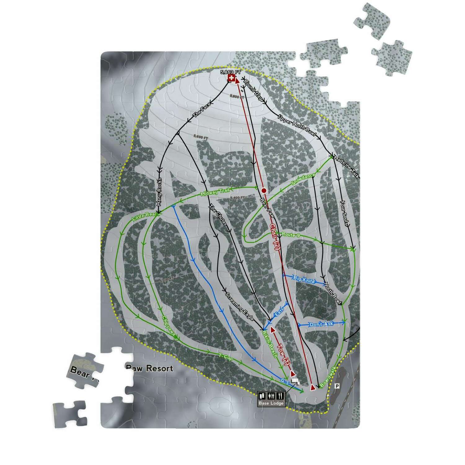 Bear Paw, Montana Ski Trail Map Puzzle - Powderaddicts
