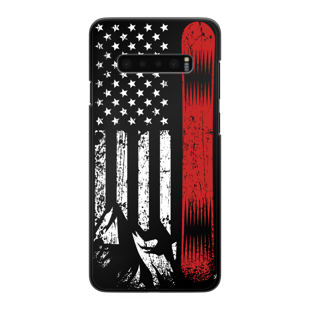 USA Snowboard Flag Thin Red Line Black Hard Phone Case - Powderaddicts